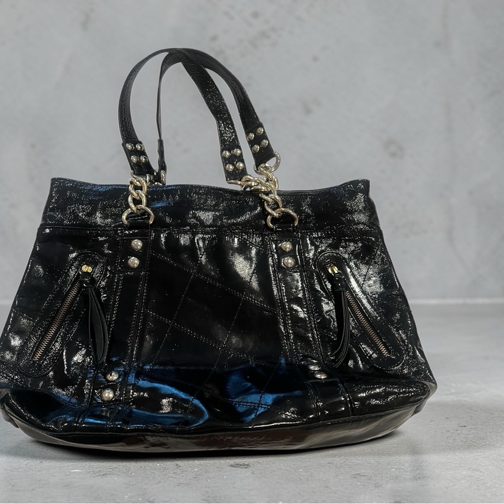 Vintage Marco Buggiani Black Patent Leather Studded Tote Made in Italy Y2K